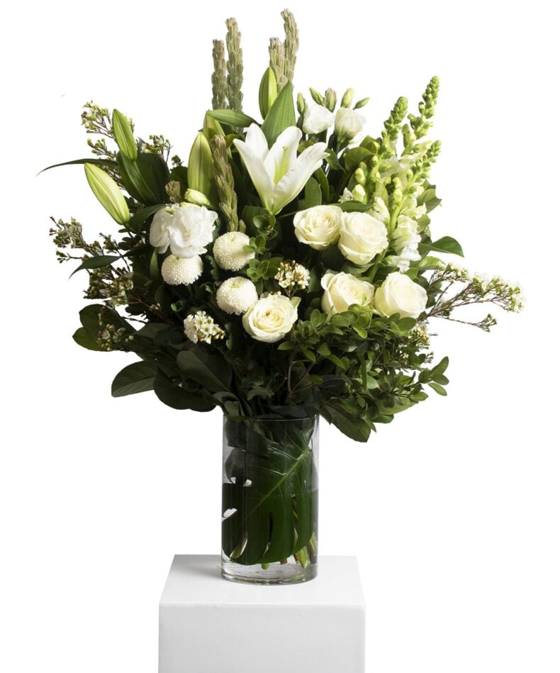 Wild White & Green Sympathy Vase Arrangement