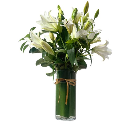 White Sympathy Oriental Lilly Vase Arrangement
